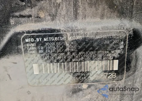 2021 Mitsubishi Mirage Es z USA, uszkodzony, nr VIN ML32AUHJ8MH010442